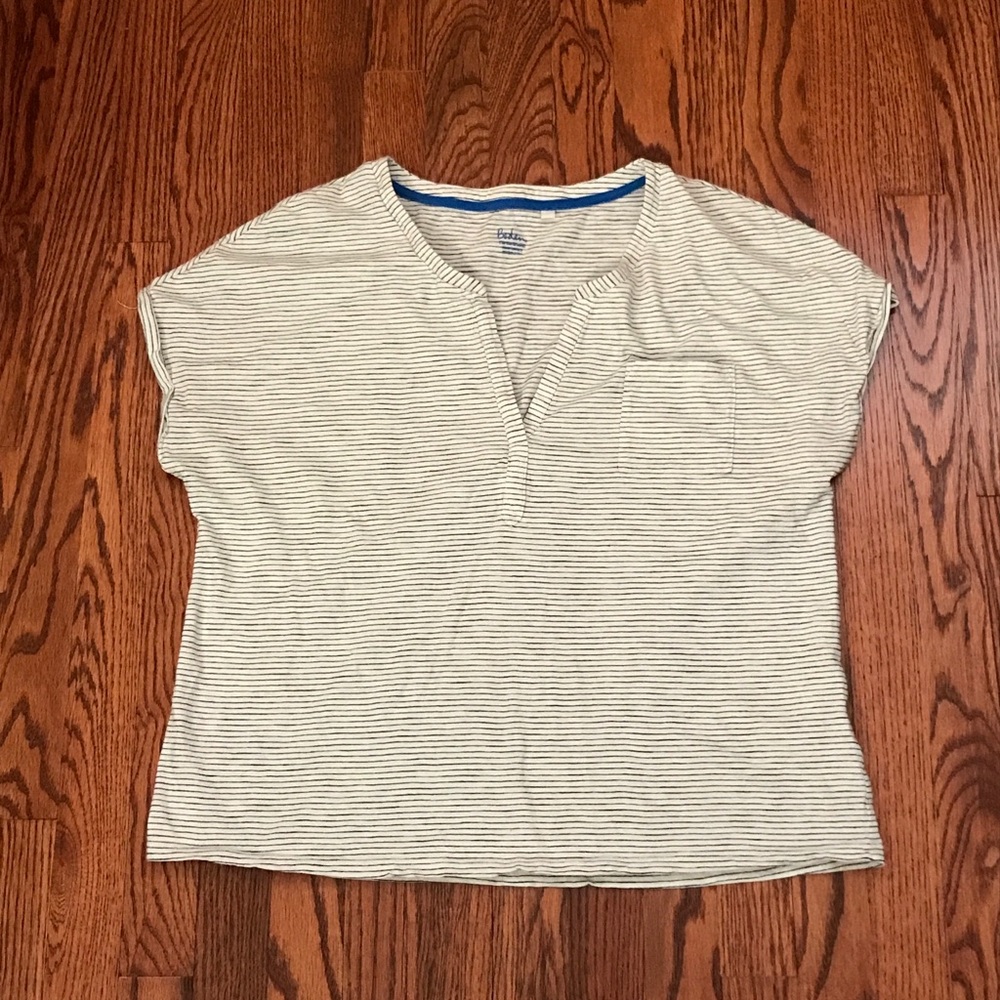 SOLD Boden V Neck pocket t shirt L 100% Cotton striped - Picture 2 of 10